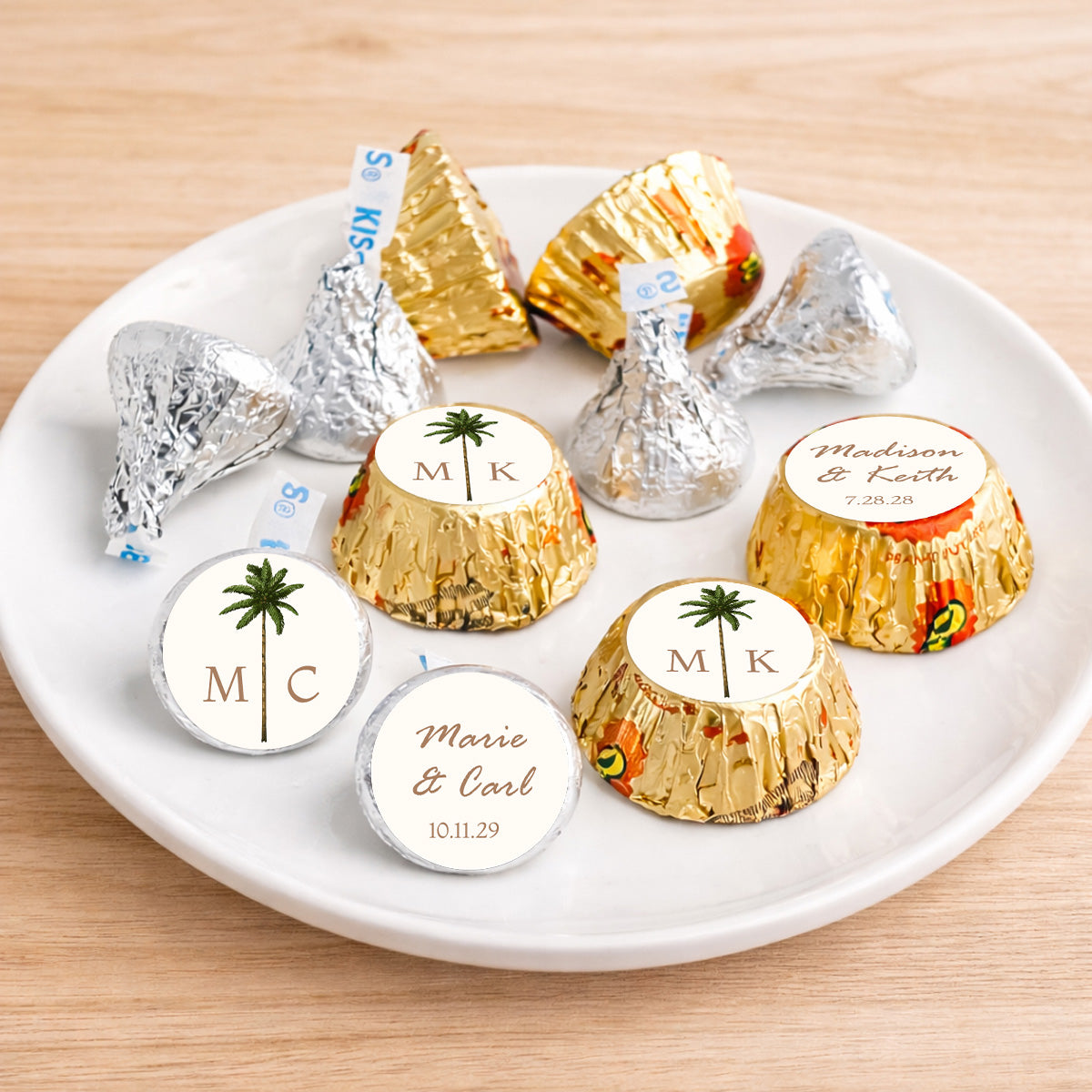 Palm Tree Monogram Personalized Kisses & Reese's Candy Labels (Set of 100)
