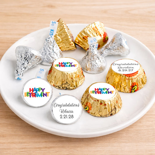 Happy Retirement Personalized Kisses & Reese's Candy Labels (Set of 100)