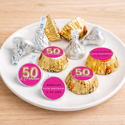 50 & Fabulous Balloon Personalized Kisses & Reese's Candy Labels (Set of 100)
