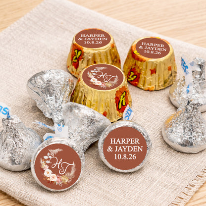 Fall Wreath Personalized Kisses & Reese's Candy Labels (Set of 100)