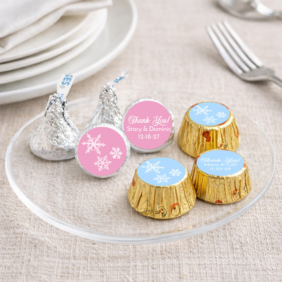 Snowflakes Personalized Kisses & Reese's Candy Labels (Set of 100)