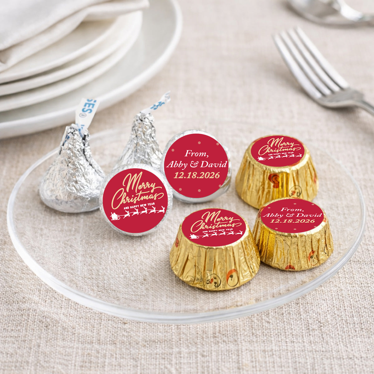 Merry Christmas Personalized Kisses & Reese's Candy Labels (Set of 100)