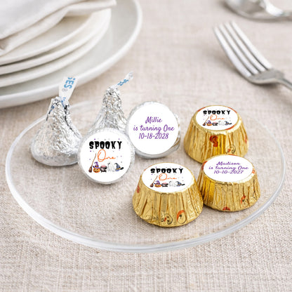 Spooky One Birthday Halloween Personalized Kisses & Reese's Candy Labels (Set of 100)