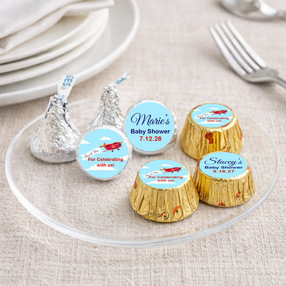 Airplane Birthday Baby Shower Personalized Kisses & Reese's Candy Labels (Set of 100)