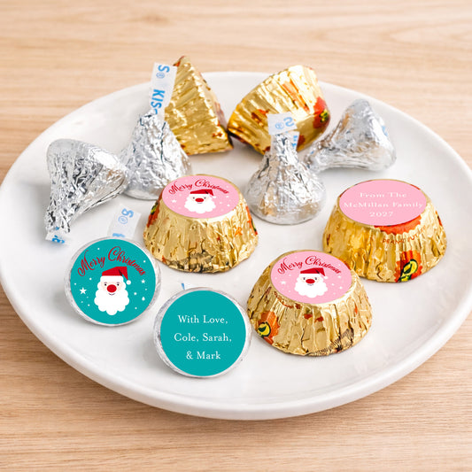 Christmas Santa Claus Personalized Kisses & Reese's Candy Labels (Set of 100)