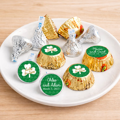 Lucky In Love Shamrock Personalized Kisses & Reese's Candy Labels (Set of 100)