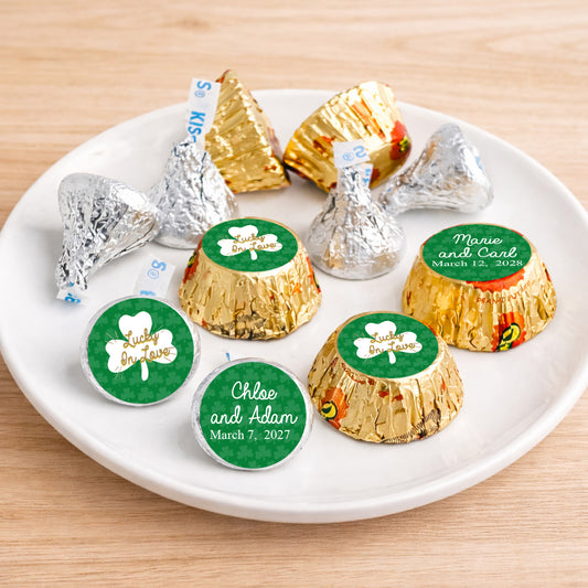 Lucky In Love Shamrock Personalized Kisses & Reese's Candy Labels (Set of 100)