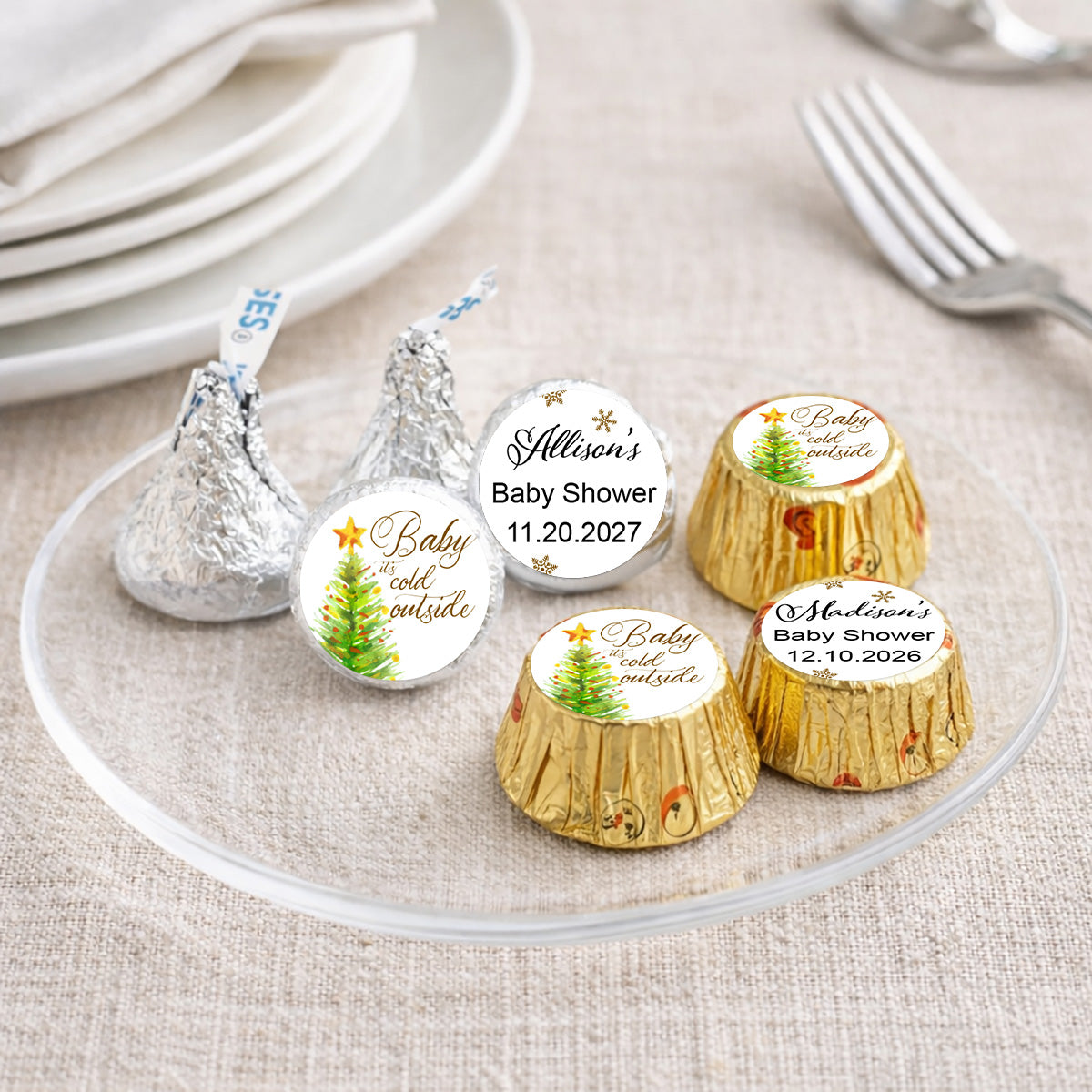 Baby It's Cold Outside Personalized Kisses & Reese's Candy Labels (Set of 100)