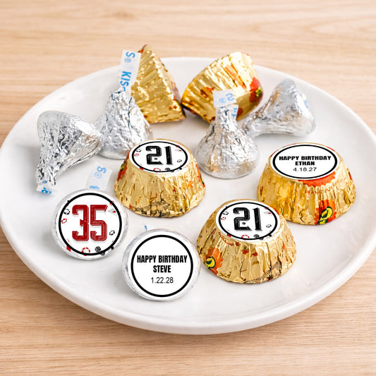Vegas Birthday Personalized Kisses & Reese's Candy Labels (Set of 100)