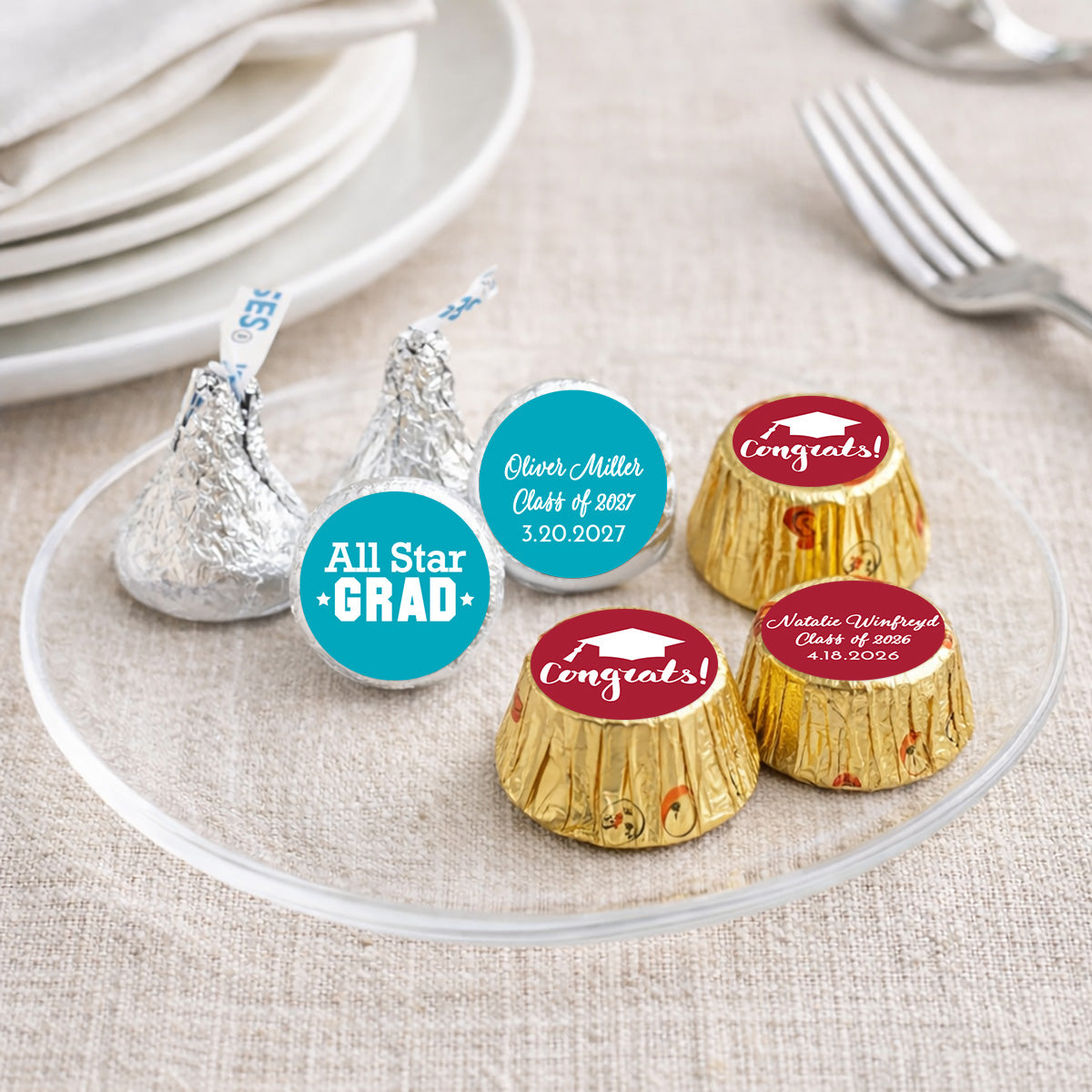Graduation Personalized Kisses & Reese's Candy Labels (Set of 100)