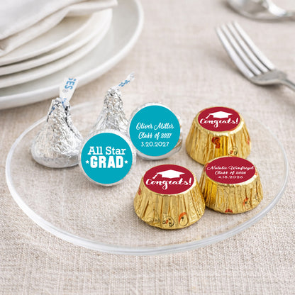 Graduation Personalized Kisses & Reese's Candy Labels (Set of 100)