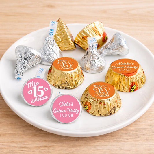 Quinceañera Personalized Kisses & Reese's Candy Labels (Set of 100)