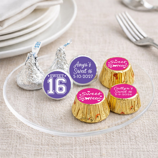 Sweet 16 Personalized Kisses & Reese's Candy Labels (Set of 100)