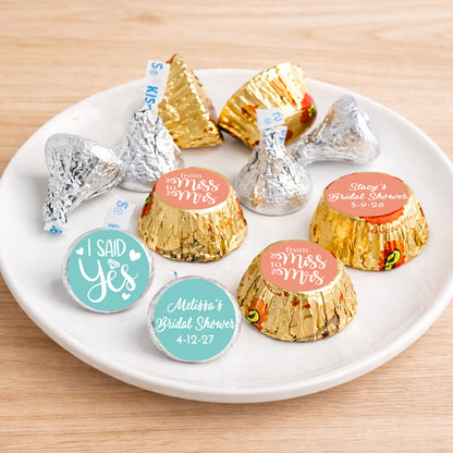 Bridal Shower Personalized Kisses & Reese's Candy Labels (Set of 100)