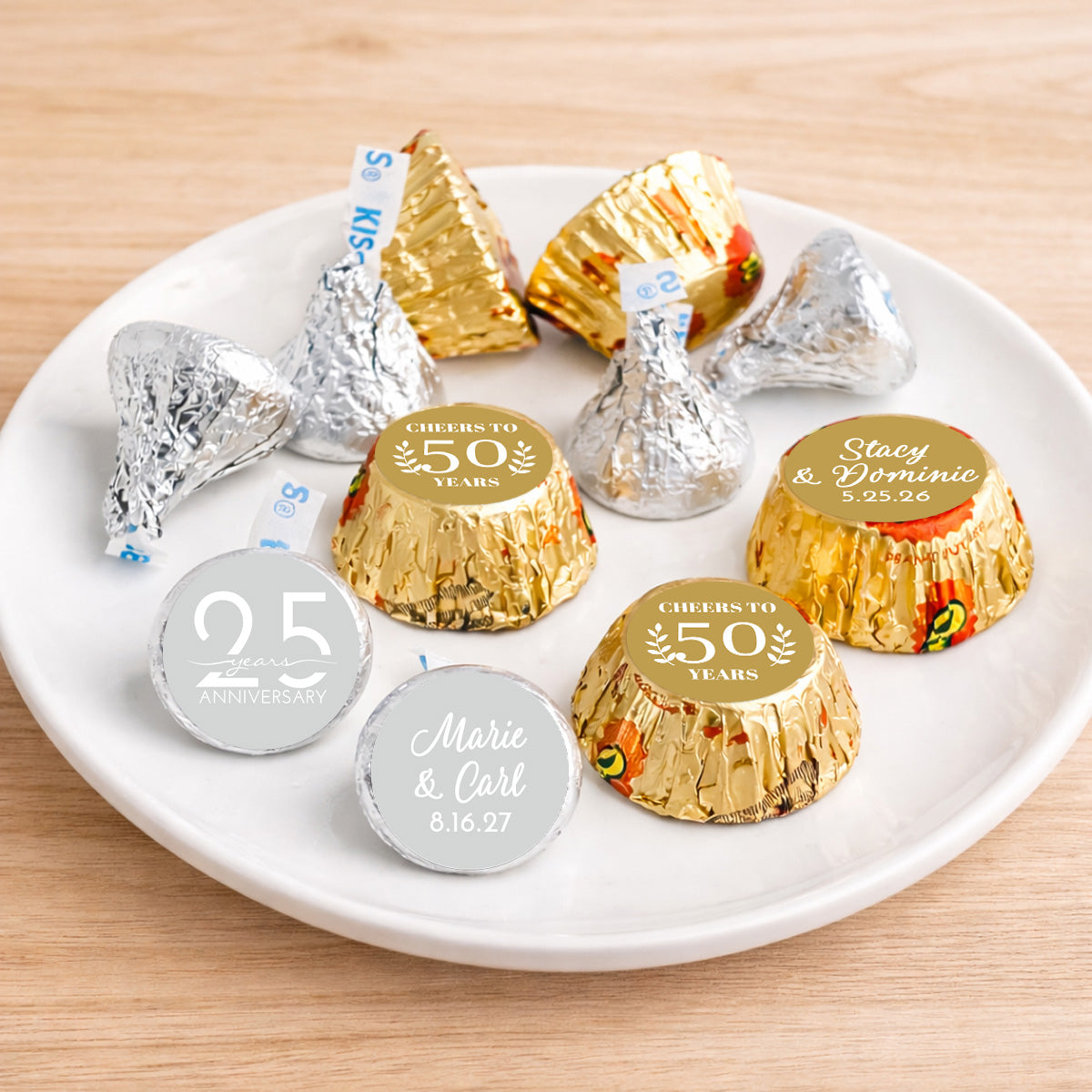 Anniversary Personalized Kisses & Reese's Candy Labels (Set of 100)