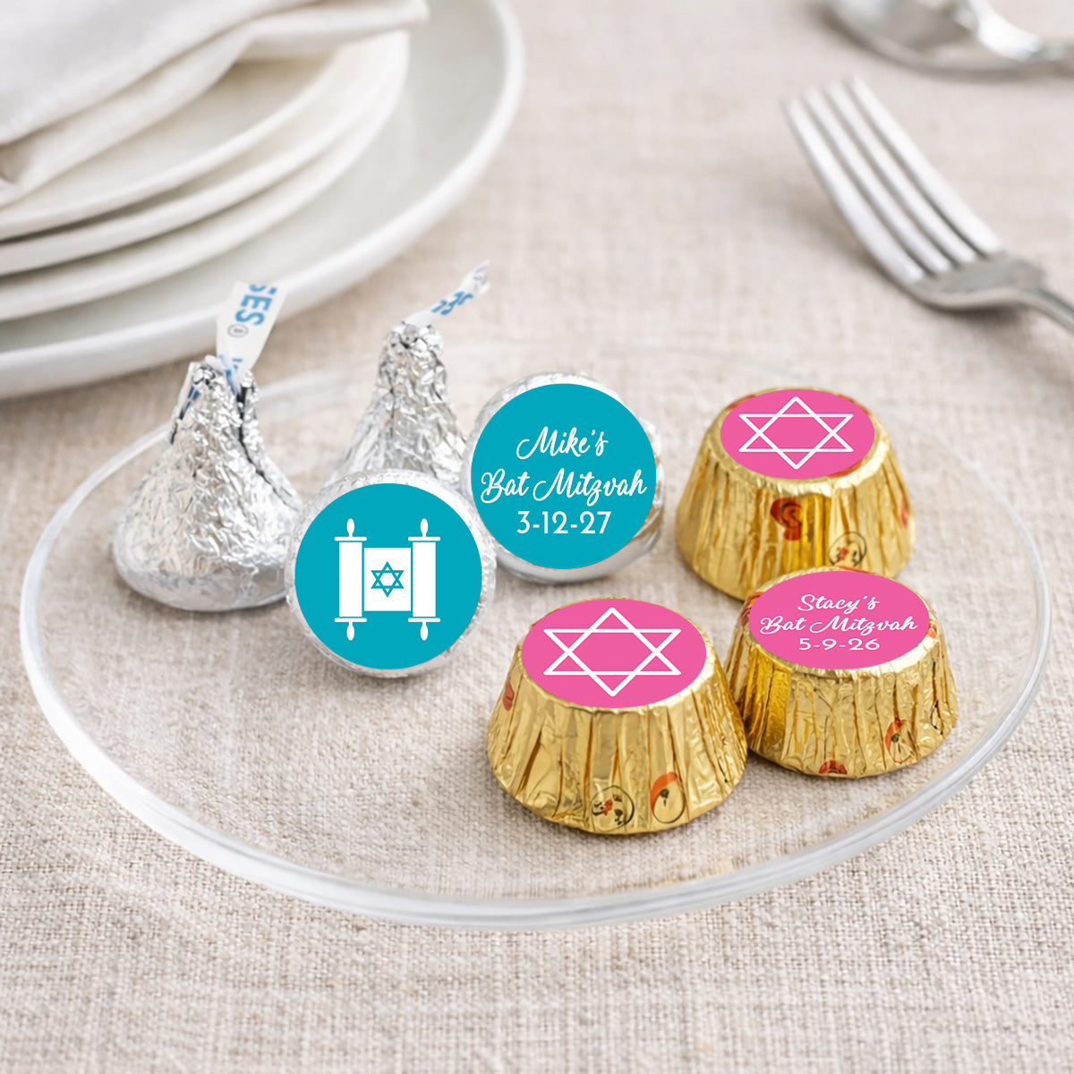 Bar/Bat Mitzvah Personalized Kisses & Reese's Candy Labels (Set of 100)