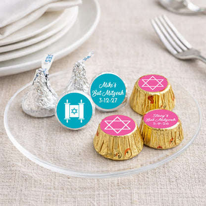 Bar/Bat Mitzvah Personalized Kisses & Reese's Candy Labels (Set of 100)