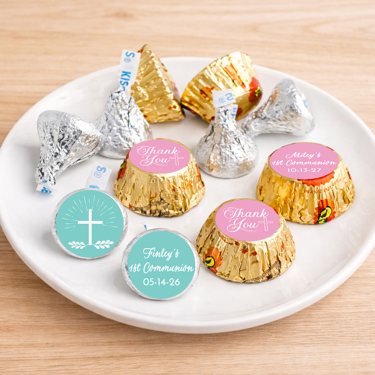 Holy Communion Personalized Kisses & Reese's Candy Labels (Set of 100)