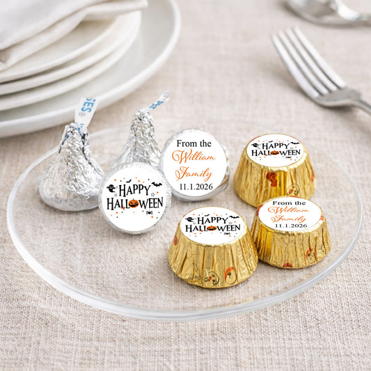 Happy Halloween Personalized Kisses & Reese's Candy Labels (Set of 100)