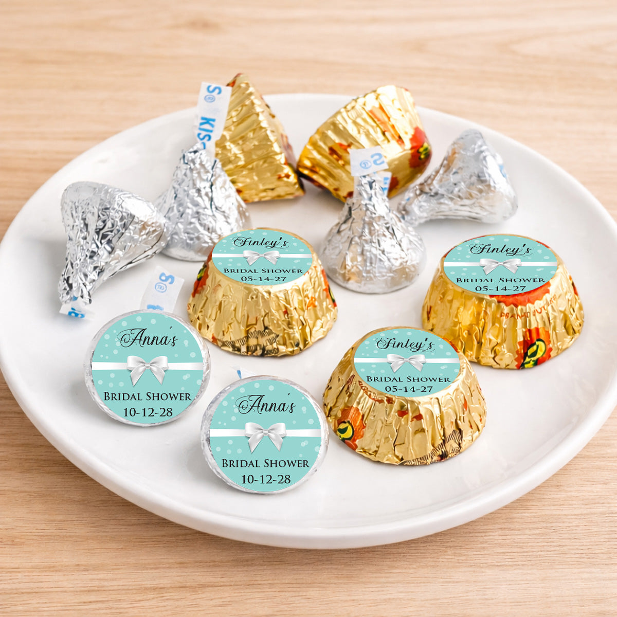 Tiffany Bow Personalized Kisses & Reese's Candy Labels (Set of 100)