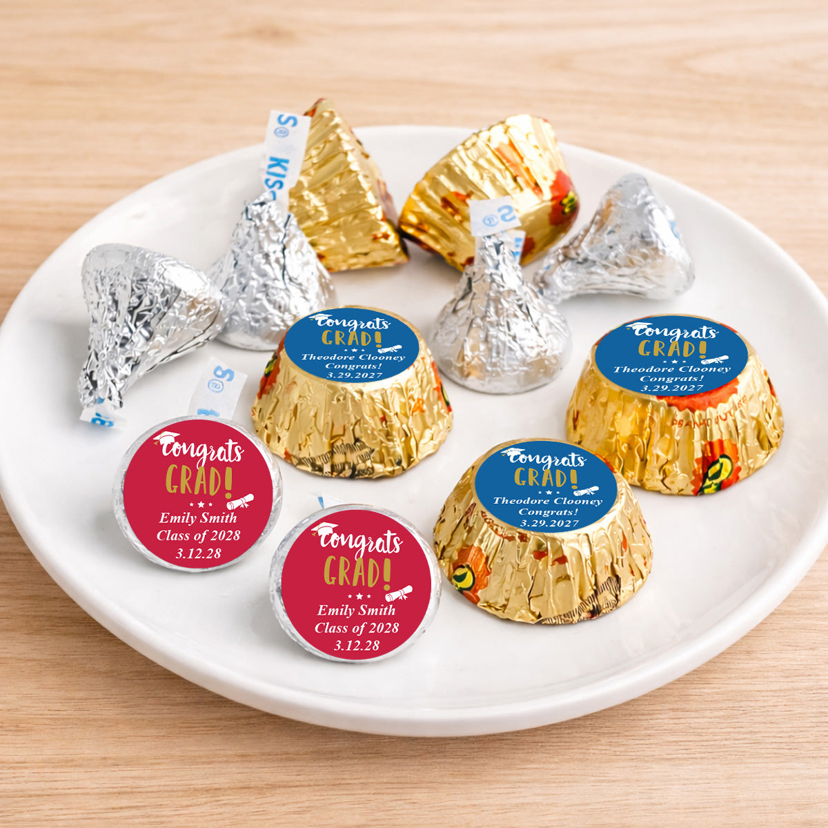 Congrats Grad Personalized Kisses & Reese's Candy Labels (Set of 100)