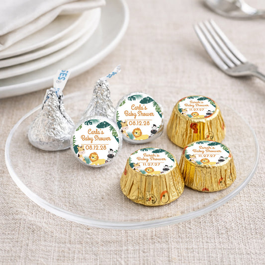 Safari Baby Shower Personalized Kisses & Reese's Candy Labels (Set of 100)