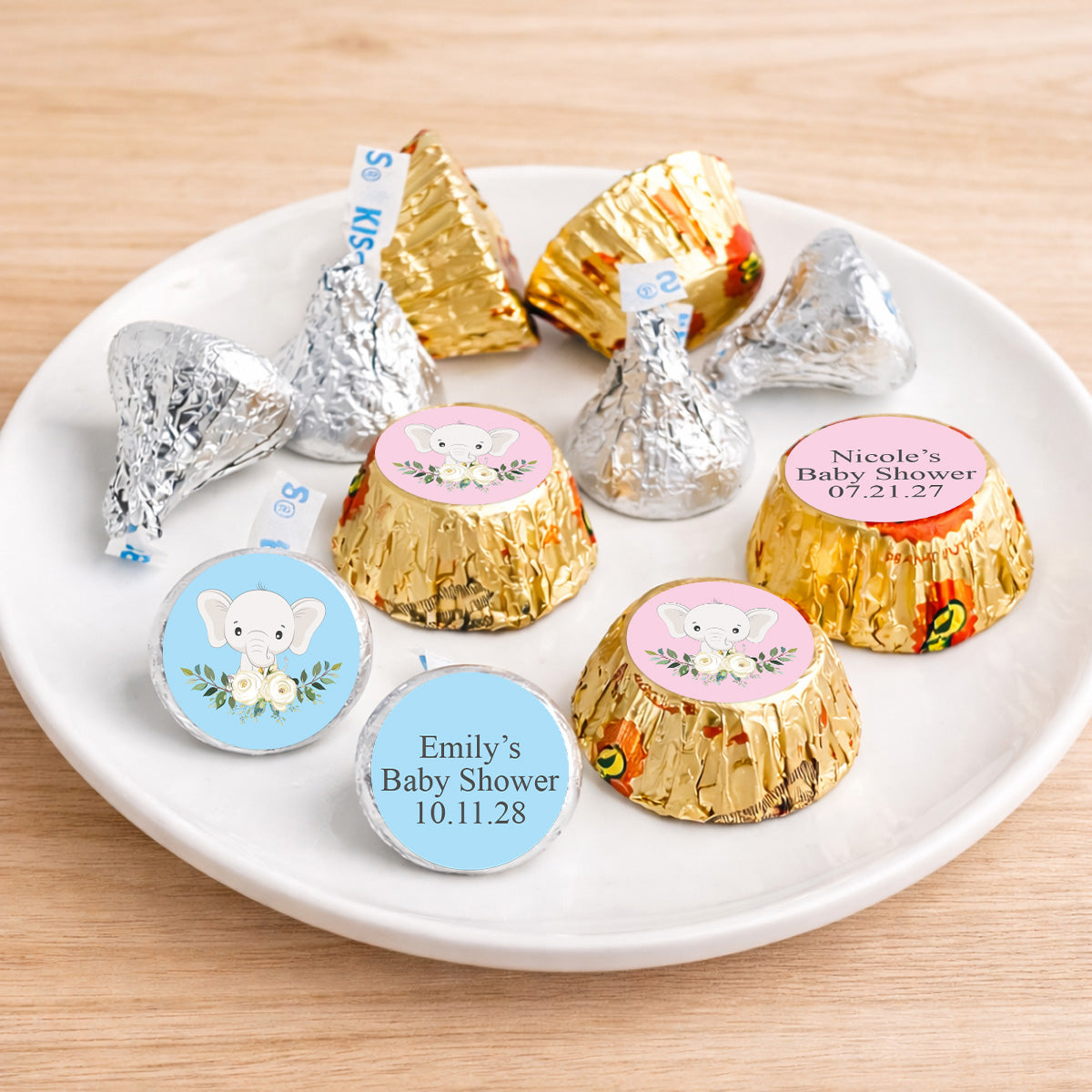 Baby Elephant Personalized Kisses & Reese's Candy Labels (Set of 100)