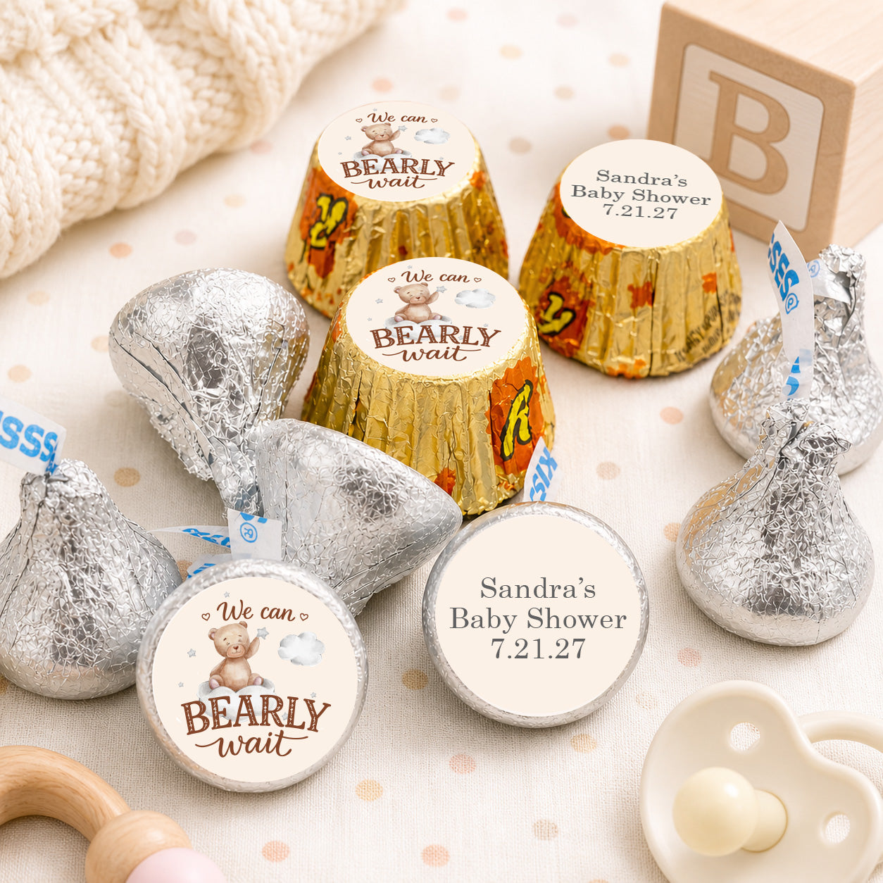 We Can Bearly Wait Personalized Kisses & Reese's Candy Labels (Set of 100)