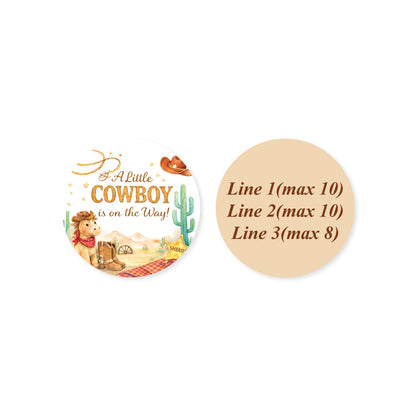 A Little Cowboy is on the Way Wild West Birthday Rodeo Personalized Kisses & Reese's Candy Labels (Set of 100)