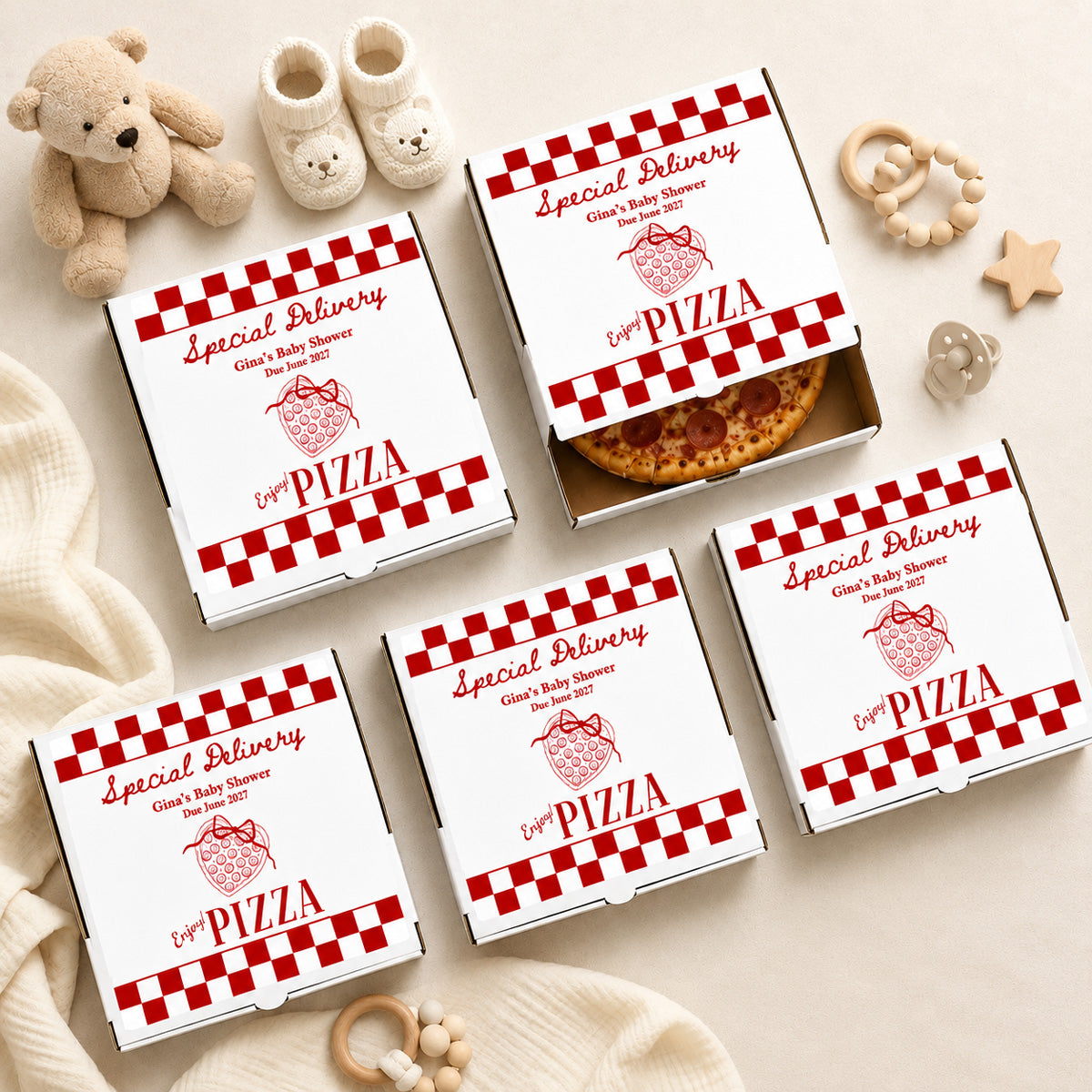 Special Delivery Baby Shower Personalized Pizza Boz (Set of 10)