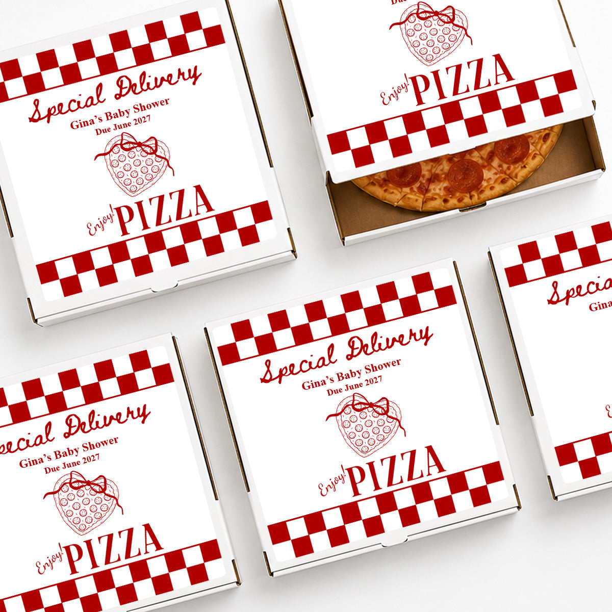 Special Delivery Baby Shower Personalized Pizza Boz (Set of 10)