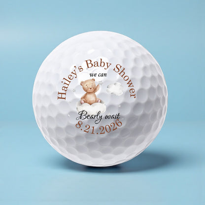 We Can Bearly Wait Baby Shower Personalized Printed Golf Balls