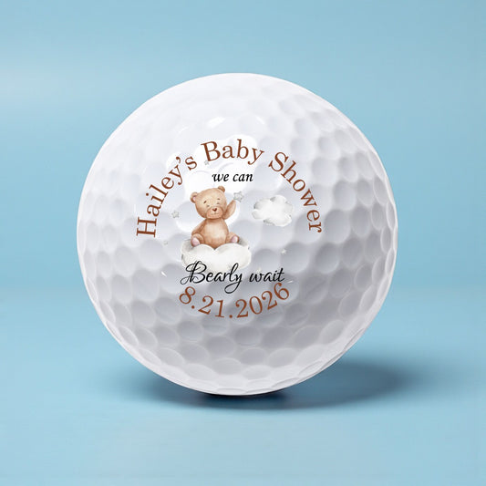 We Can Bearly Wait Baby Shower Personalized Printed Golf Balls