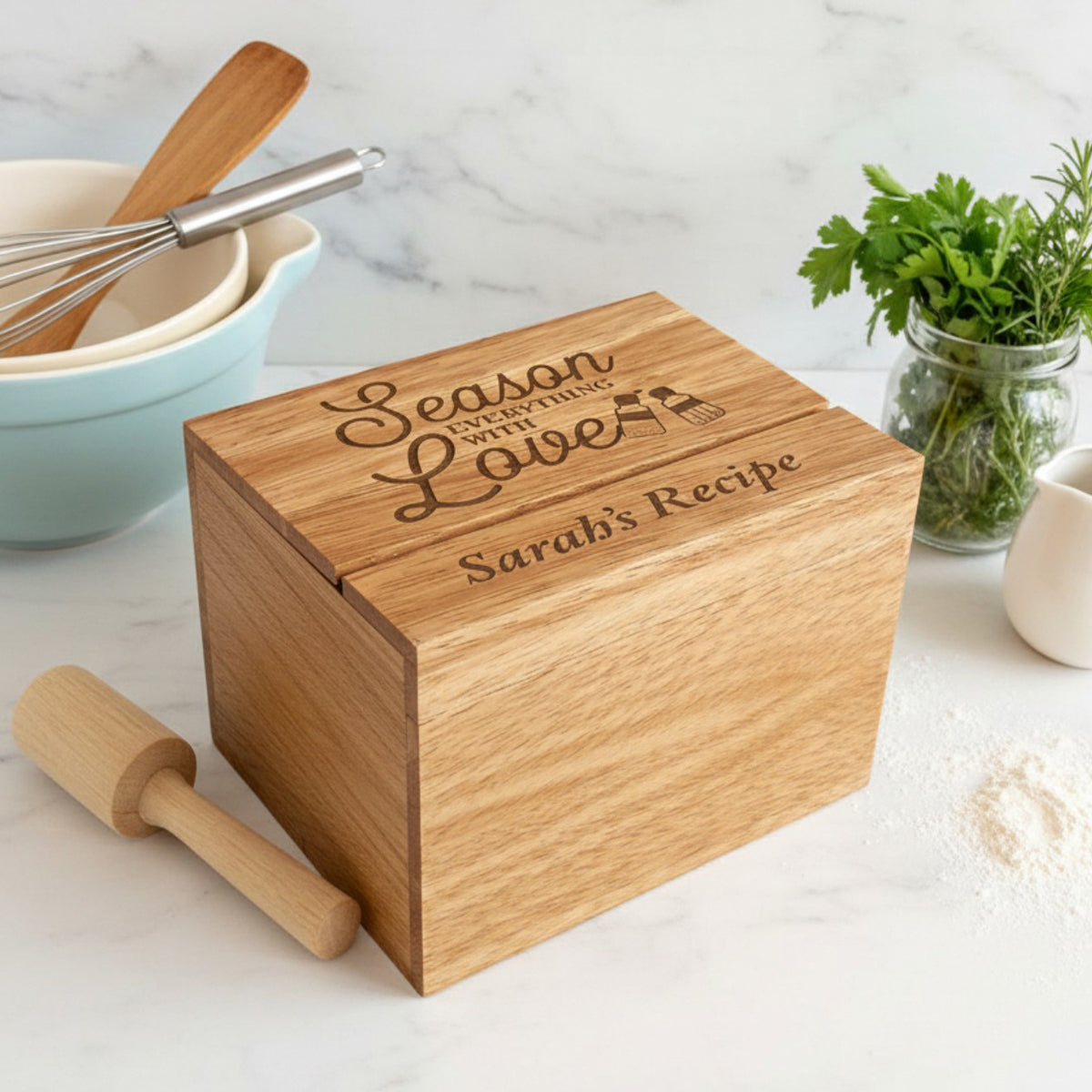 Season Everything with Love Personalized Wood Recipe Box