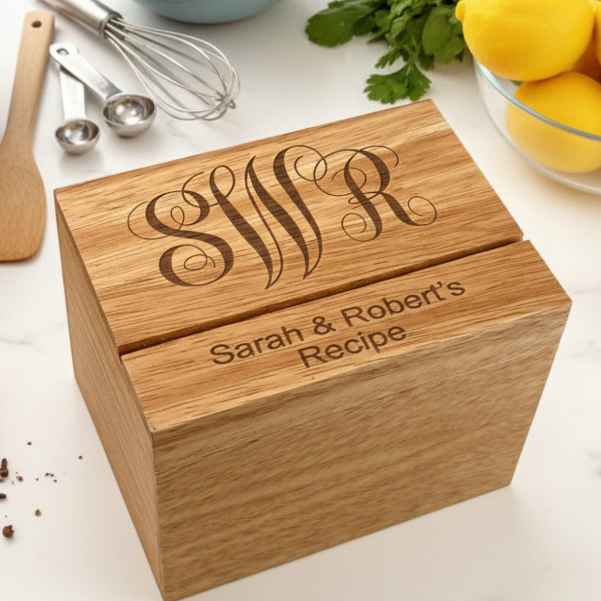 Monogram Personalized Wood Recipe Box