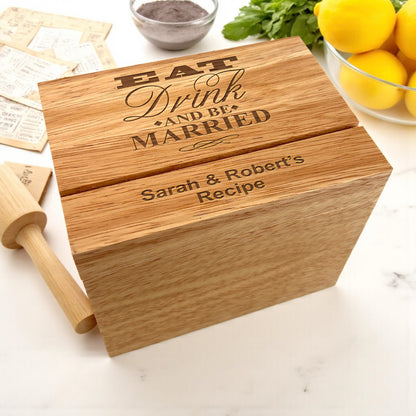 Eat Drink and Be Married Personalized Wood Recipe Box