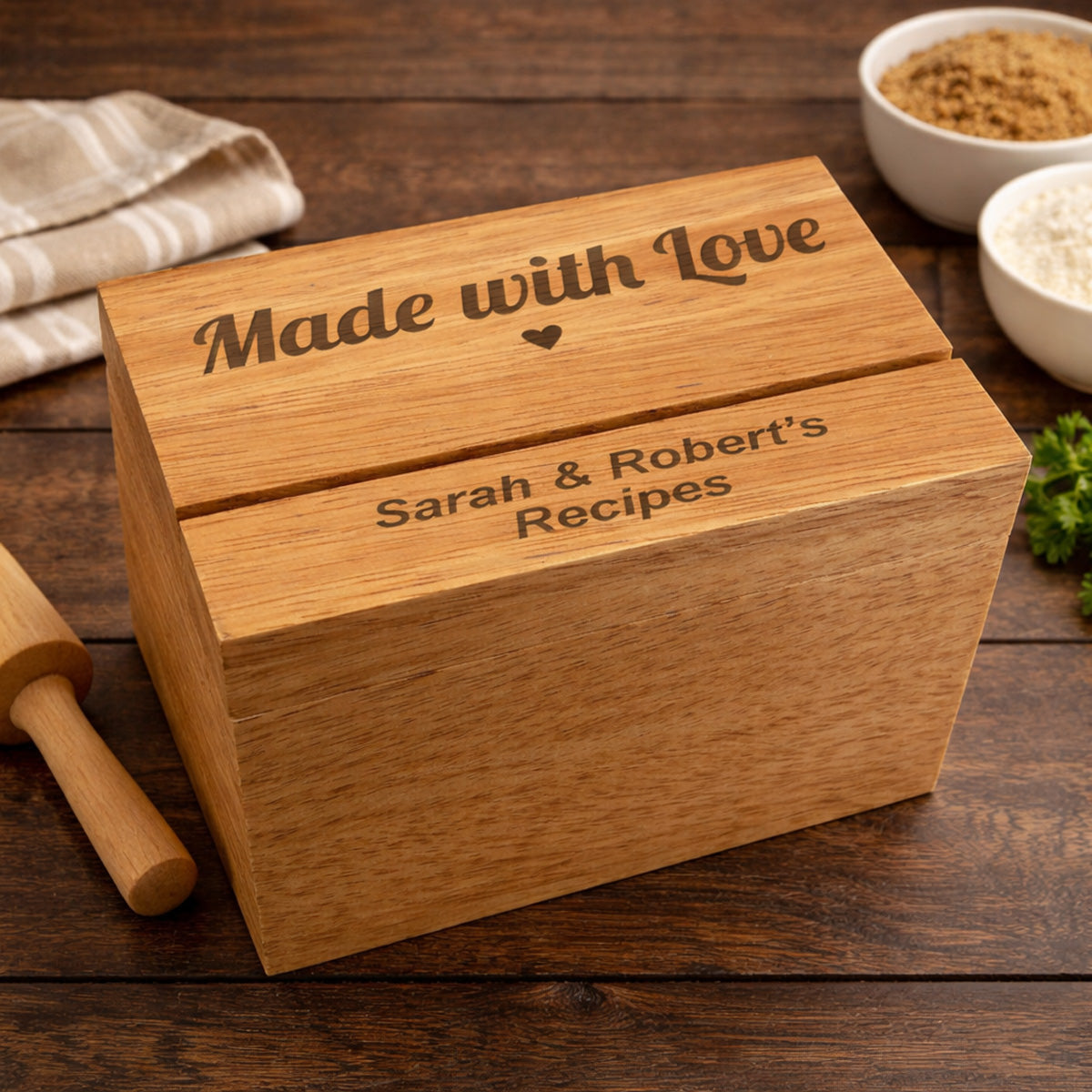 Made with Love Personalized Wood Recipe Box