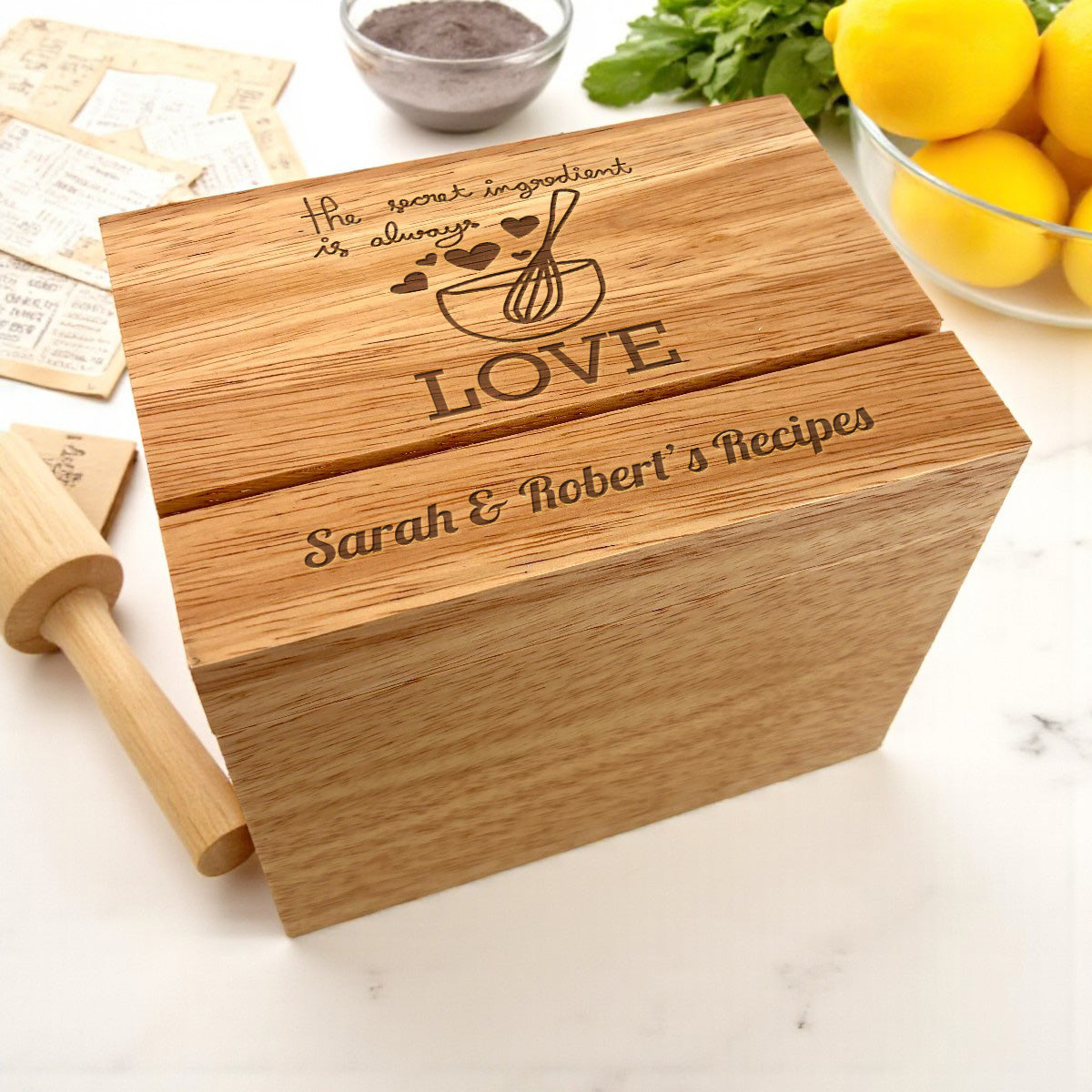 The Secret Ingredient is Always Love Personalized Wood Recipe Box