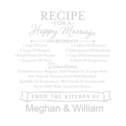 Recipe For a Happy Marriage Personalized Wood Recipe Box