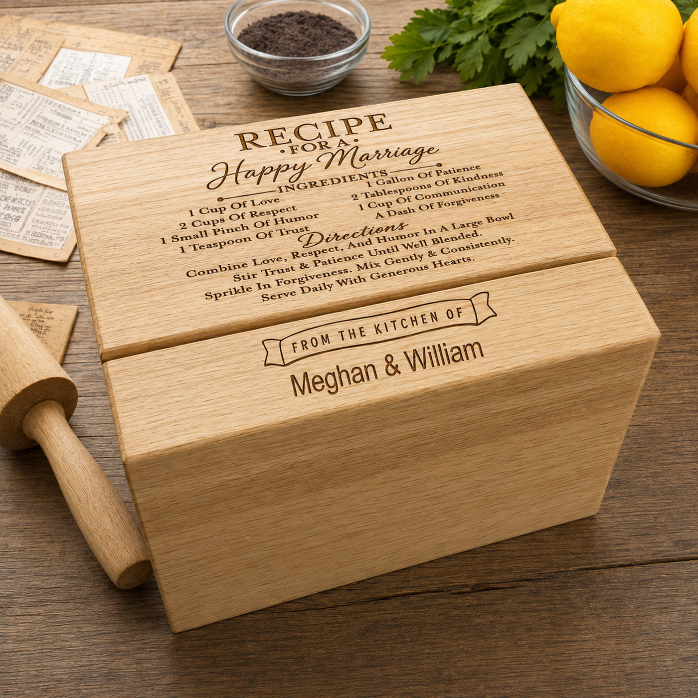 Recipe For a Happy Marriage Personalized Wood Recipe Box