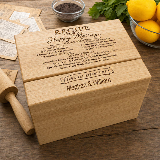 Recipe For a Happy Marriage Personalized Wood Recipe Box