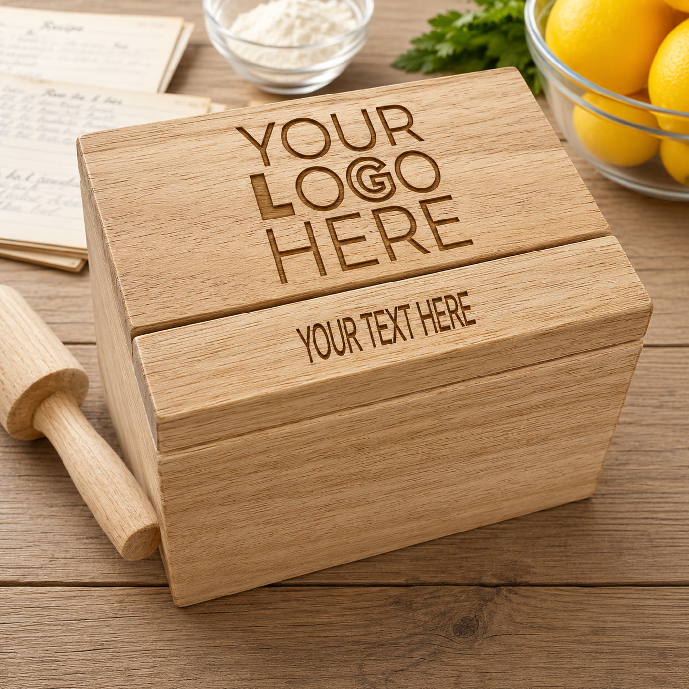 Personalized Logo Wood Recipe Box