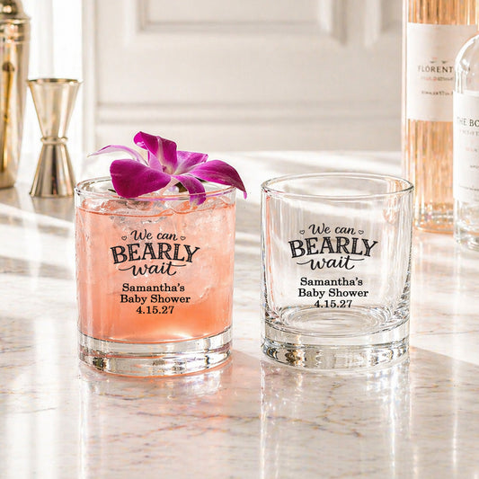 We Can Bearly Wait Personalized Whiskey Rocks Glass (Set of 24)