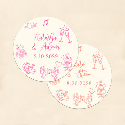 Wedding Drawing Personalized Round Labels (Set of 24)