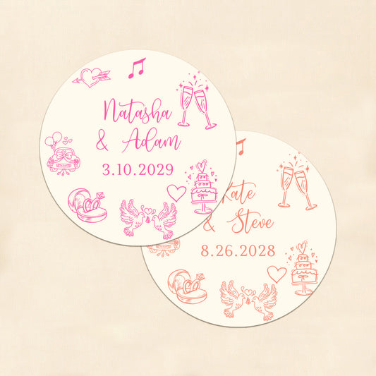 Wedding Drawing Personalized Round Labels (Set of 24)