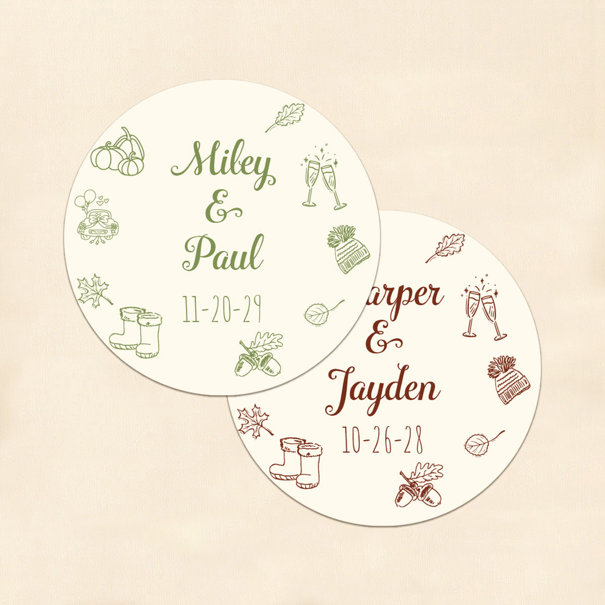 Fall Drawing Personalized Round Labels (Set of 24)