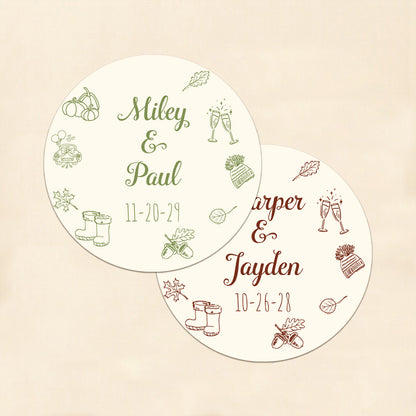 Fall Drawing Personalized Round Labels (Set of 24)