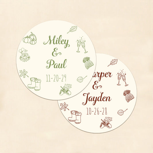 Fall Drawing Personalized Round Labels (Set of 24)