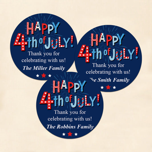Fourth Of July Personalized Round Labels (Set of 24)