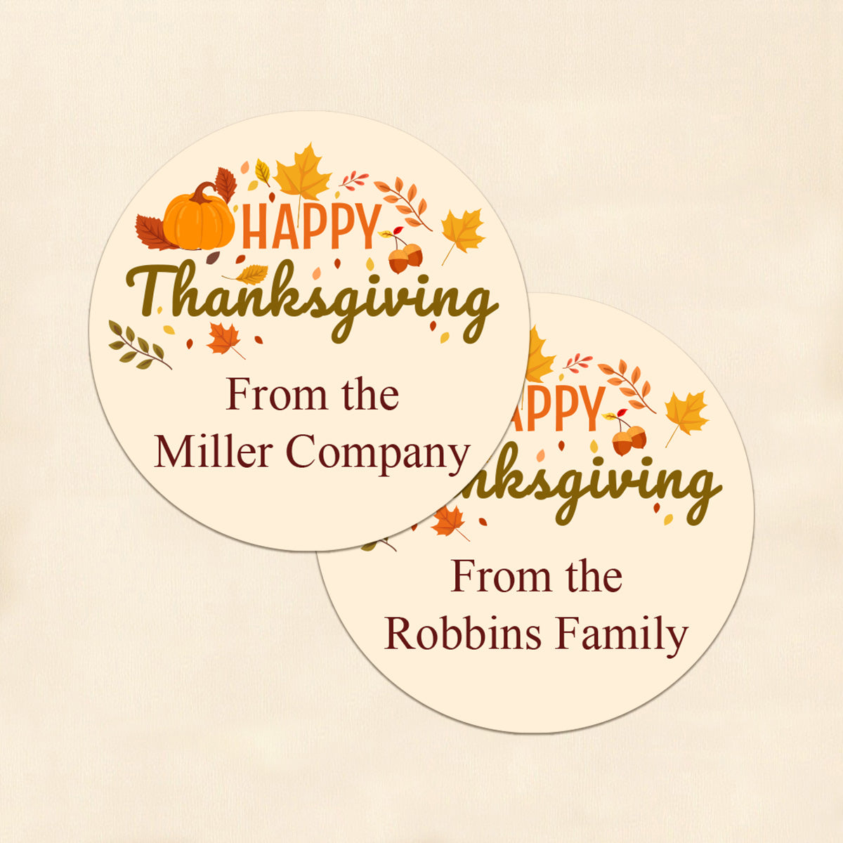 Happy Thanksgiving Personalized Round Labels (Set of 24)